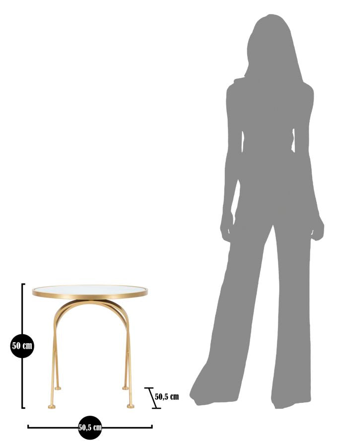 Kleiner Tisch aus goldenem Metall mit weißer Marmorplatte