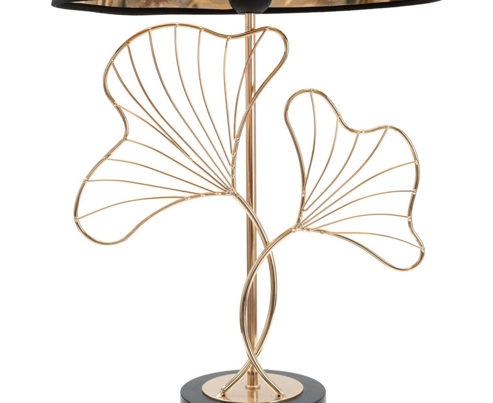 Gold Metall und Schwarz Blattmuster Tischlampe