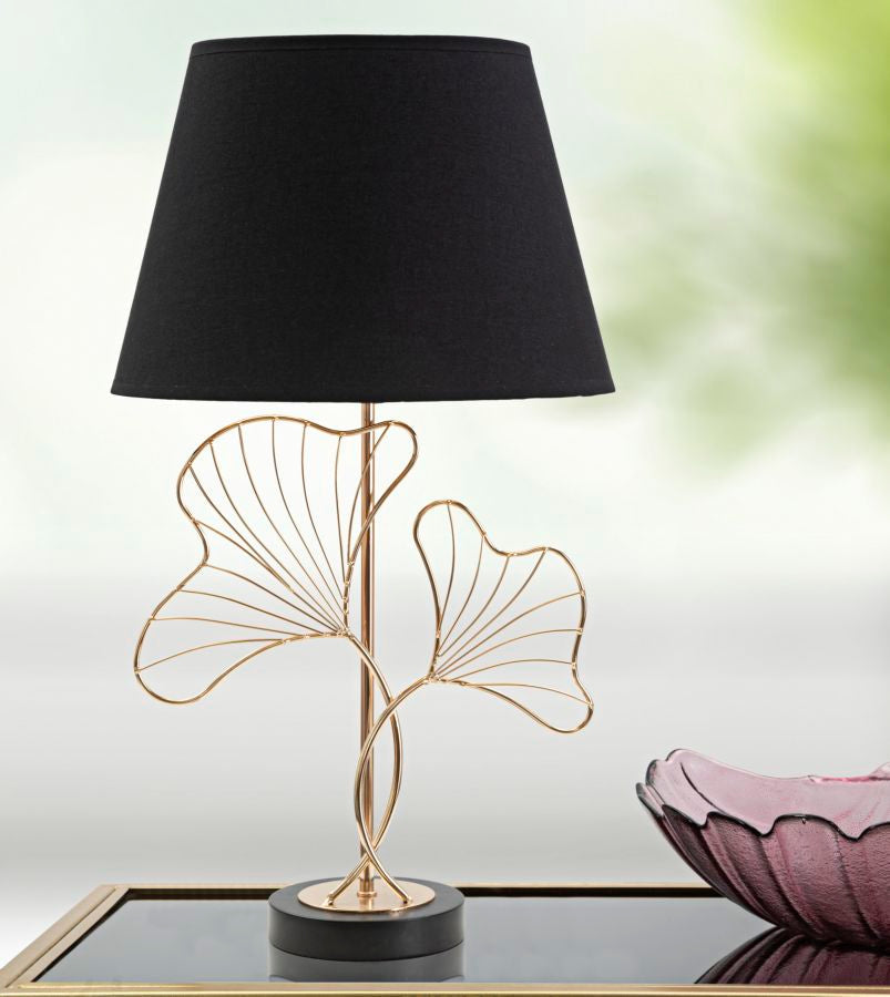 Gold Metall und Schwarz Blattmuster Tischlampe