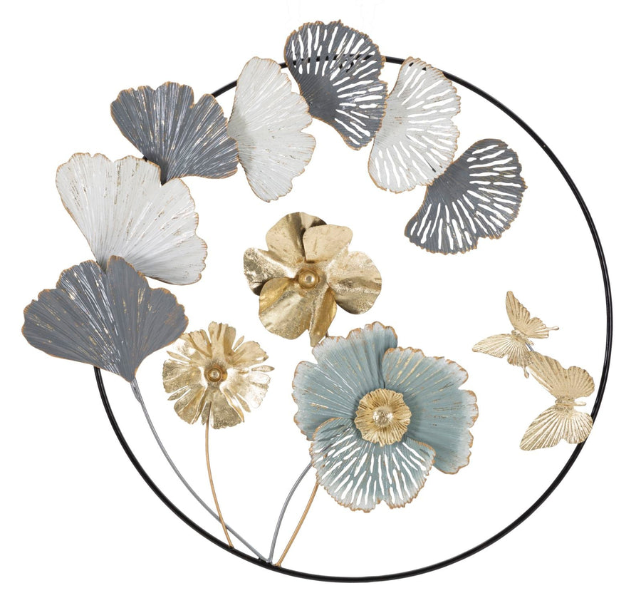 Metall Blume und Blatt-Muster Wanddekoration in rundem Rahmen