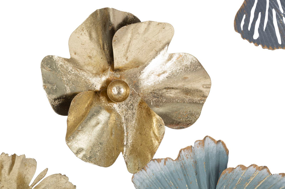 Metall Blume und Blatt-Muster Wanddekoration in rundem Rahmen