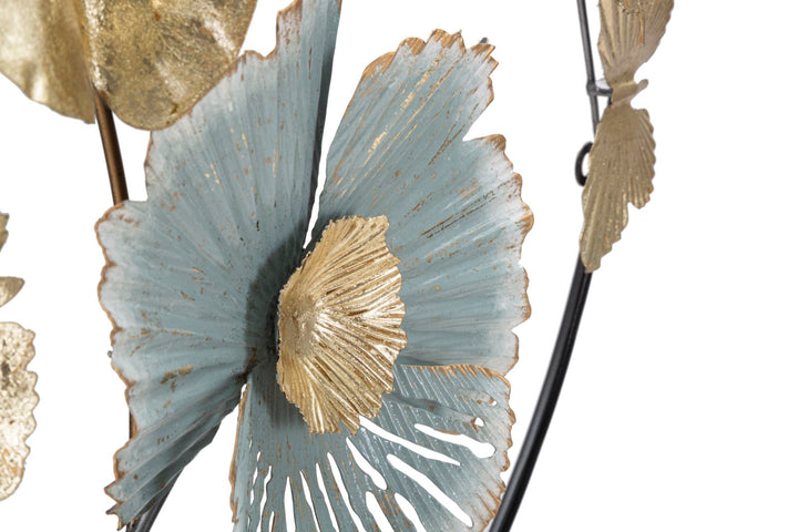Metall Blume und Blatt-Muster Wanddekoration in rundem Rahmen