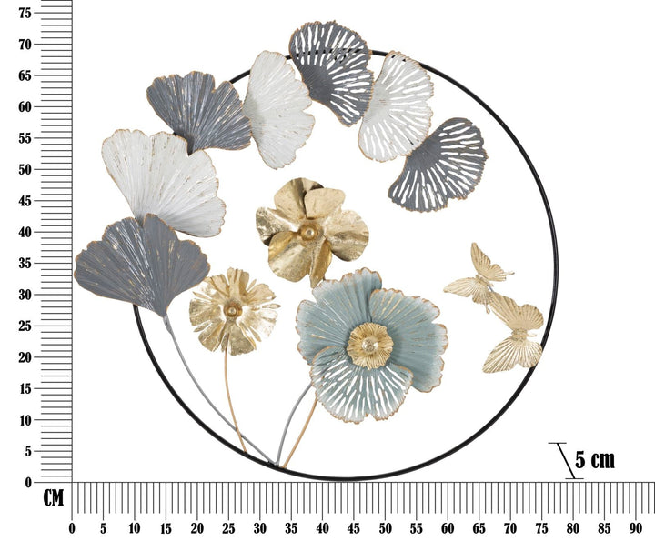 Metall Blume und Blatt-Muster Wanddekoration in rundem Rahmen