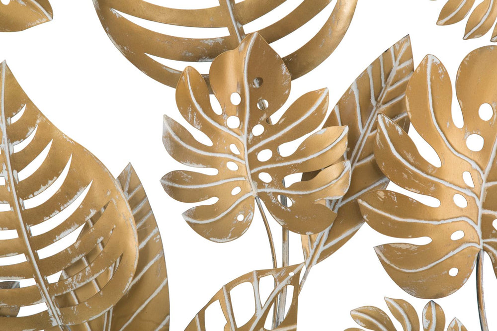 Gold Farbe Tropical Leaf Pattern Wanddekoration in rundem Rahmen