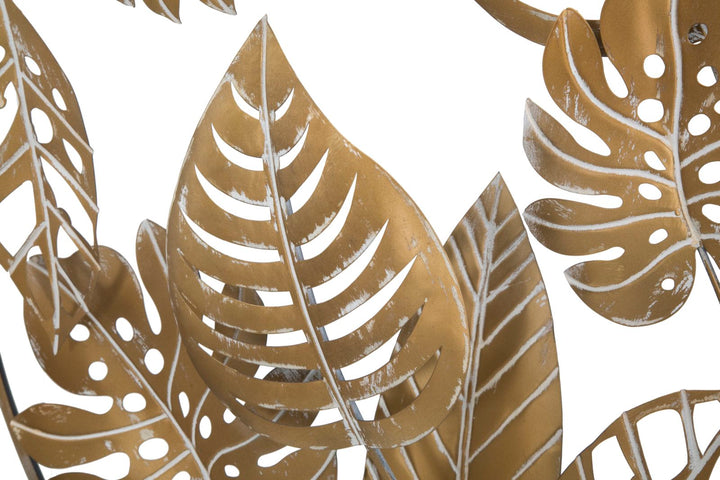 Gold Farbe Tropical Leaf Pattern Wanddekoration in rundem Rahmen