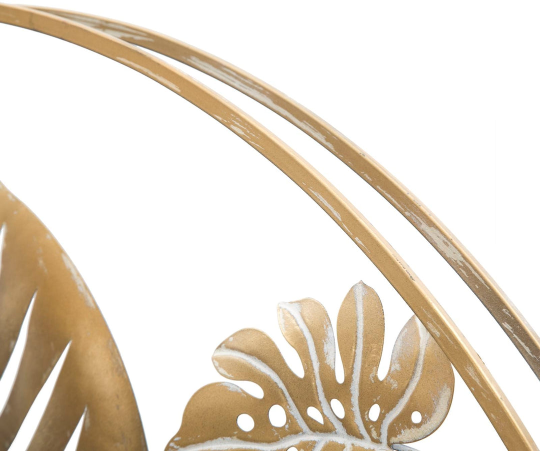Gold Farbe Tropical Leaf Pattern Wanddekoration in rundem Rahmen