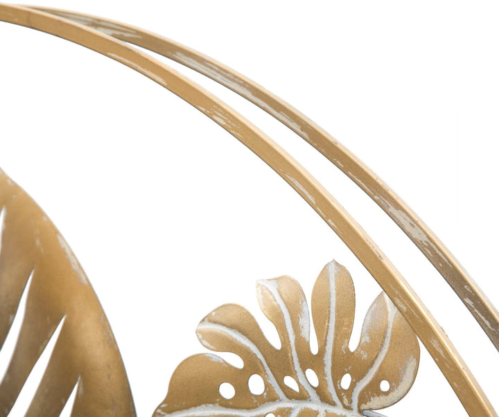 Gold Farbe Tropical Leaf Pattern Wanddekoration in rundem Rahmen
