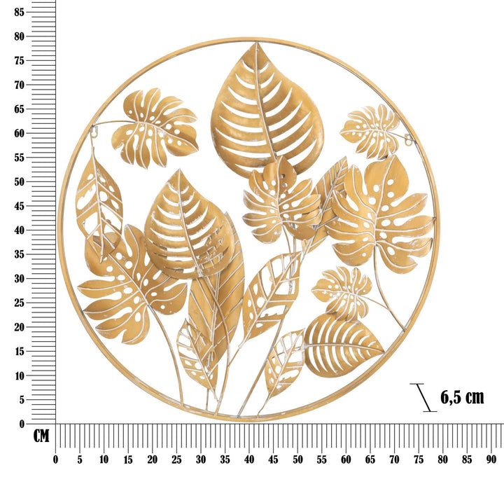 Gold Farbe Tropical Leaf Pattern Wanddekoration in rundem Rahmen