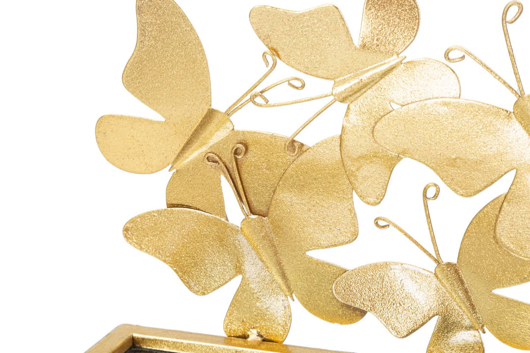 Goldenes Wandregal aus Metall und Glas mit Schmetterlingen