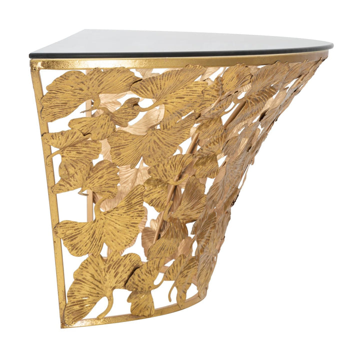 Gold Metall und Glas Blattmuster Wandregal