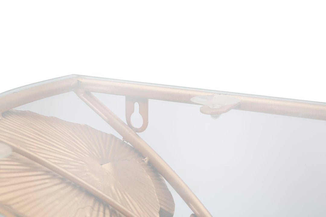 Goldenes Wandregal aus Metall und Glas mit Blumen- und Blattmustern