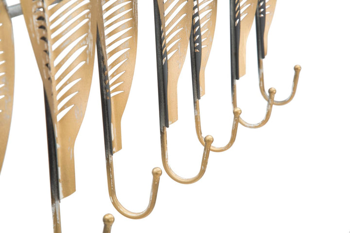 Gold Metall Blattmuster Wandbehang mit 7 Haken