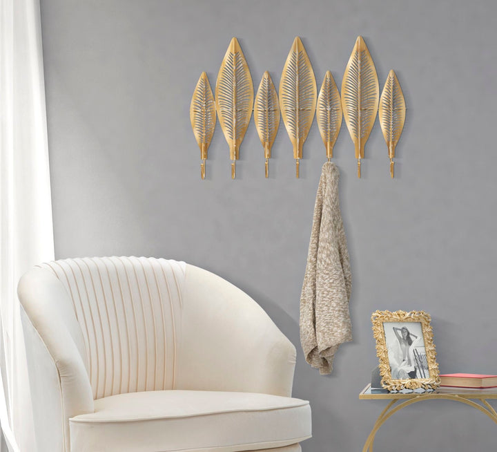 Gold Metall Blattmuster Wandbehang mit 7 Haken