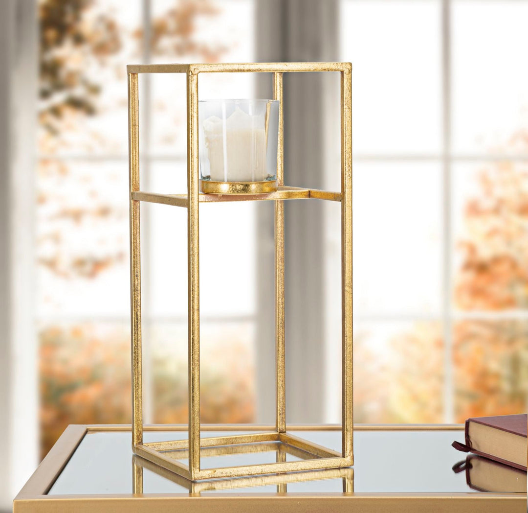 Kerzenhalter aus Metall und Glas in Quadratform, Gold