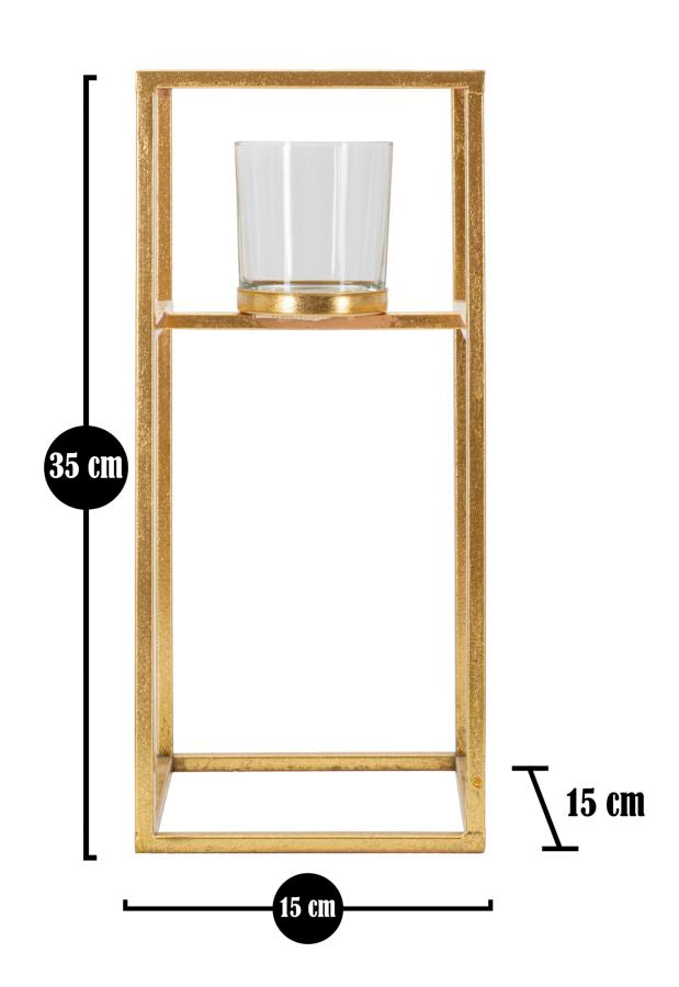 Kerzenhalter aus Metall und Glas in Quadratform, Gold