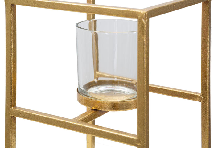 Kerzenhalter aus Metall und Glas in Quadratform, Gold
