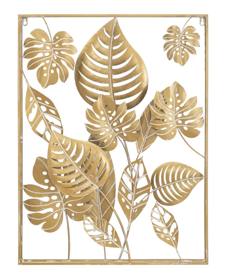 Goldene Tropische Blattmuster Wanddekoration in quadratischem Rahmen