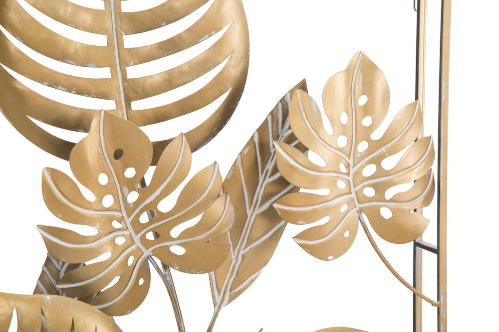 Goldene Tropische Blattmuster Wanddekoration in quadratischem Rahmen