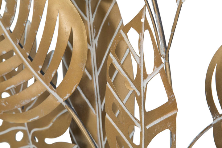 Goldene Tropische Blattmuster Wanddekoration in quadratischem Rahmen