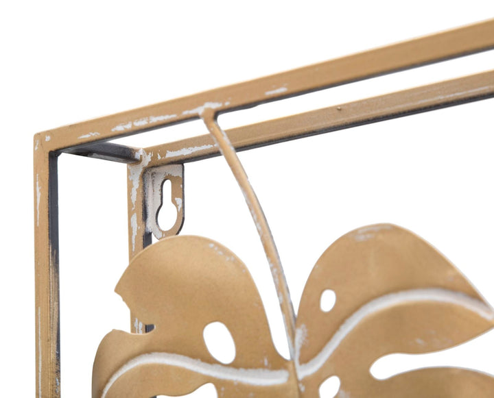 Goldene Tropische Blattmuster Wanddekoration in quadratischem Rahmen