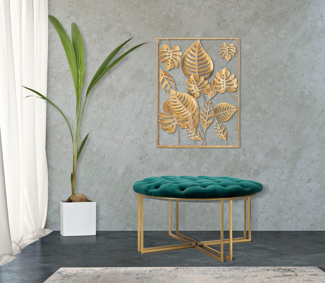 Goldene Tropische Blattmuster Wanddekoration in quadratischem Rahmen