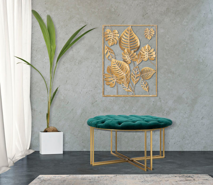 Goldene Tropische Blattmuster Wanddekoration in quadratischem Rahmen