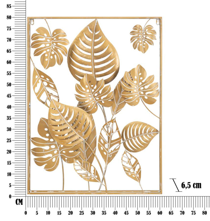 Goldene Tropische Blattmuster Wanddekoration in quadratischem Rahmen