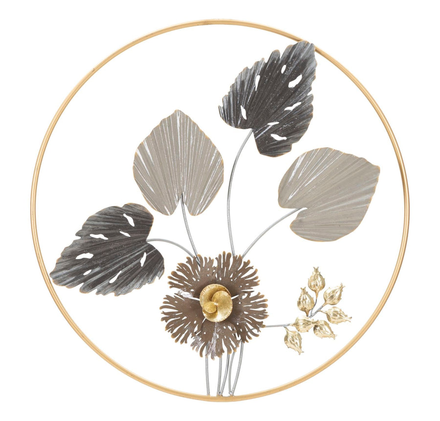 Metall Blume und Blatt-Muster Wanddekoration in rundem Rahmen