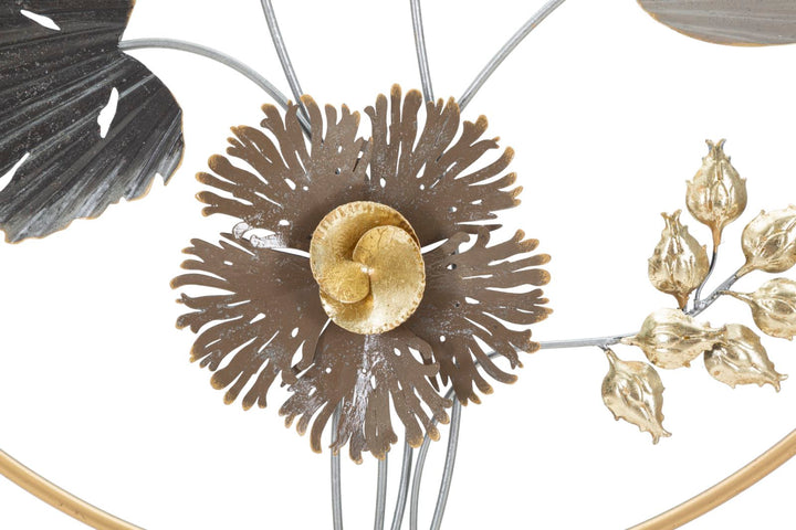 Metall Blume und Blatt-Muster Wanddekoration in rundem Rahmen