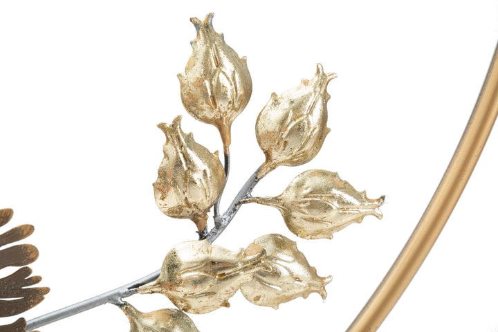 Metall Blume und Blatt-Muster Wanddekoration in rundem Rahmen