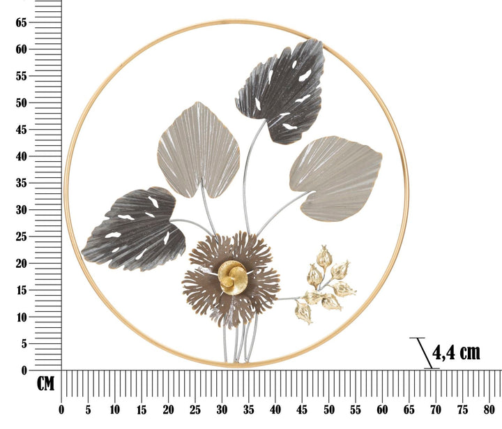 Metall Blume und Blatt-Muster Wanddekoration in rundem Rahmen