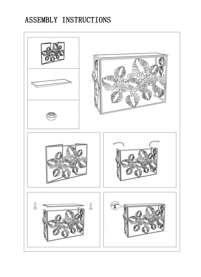 Goldener Konsolentisch aus Metall und Glas mit Blumen- und Blattmuster
