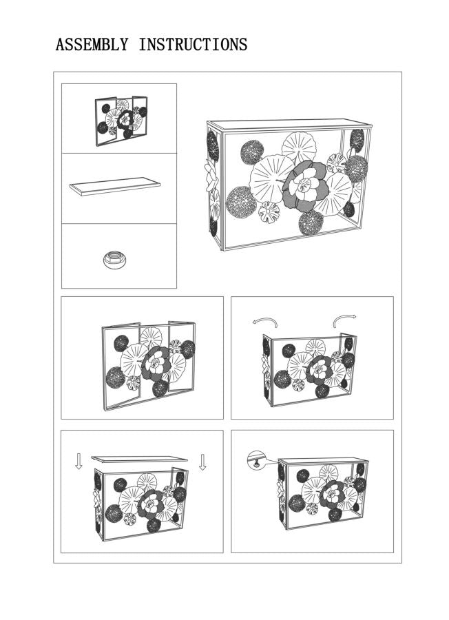 Konsolentisch aus Metall und Glas mit goldenem und rotem Blatt- und Blumenmuster