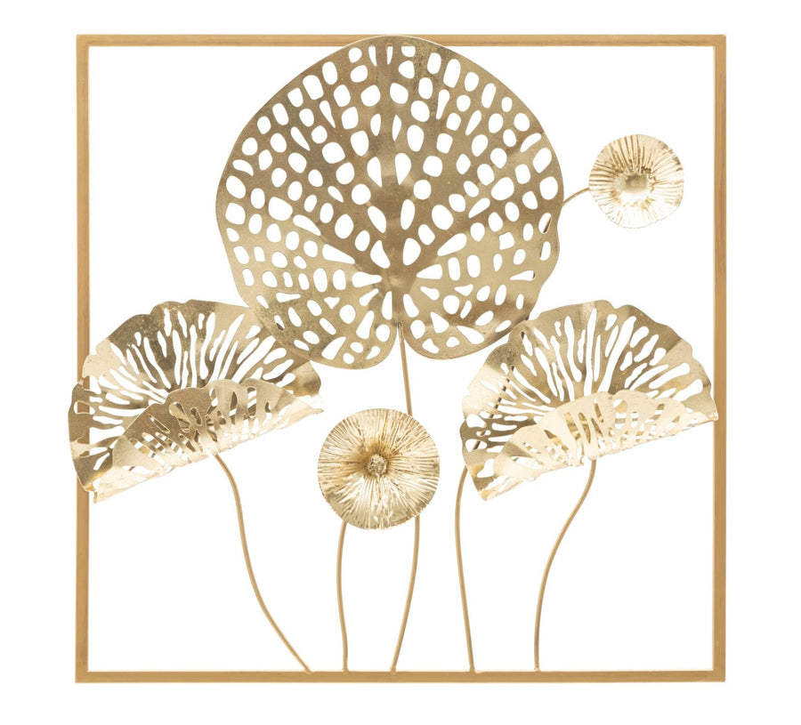 Gold Farbe Blattmuster Wanddekoration in quadratischem Rahmen
