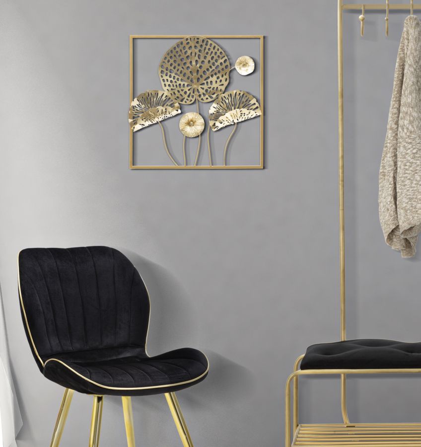 Gold Farbe Blattmuster Wanddekoration in quadratischem Rahmen