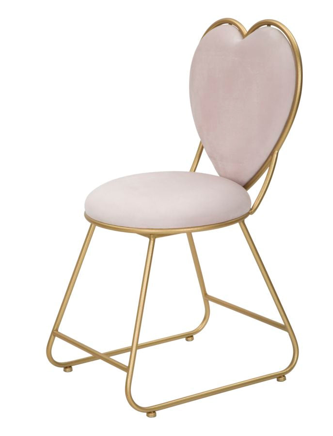 Herzförmiger Stuhl aus rosa Samt mit goldenen Metallbeinen