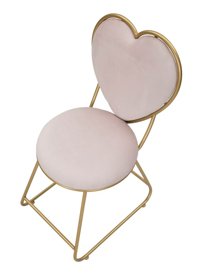 Herzförmiger Stuhl aus rosa Samt mit goldenen Metallbeinen
