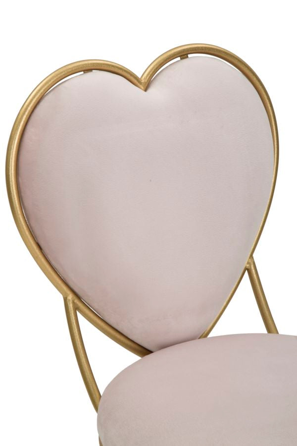 Herzförmiger Stuhl aus rosa Samt mit goldenen Metallbeinen