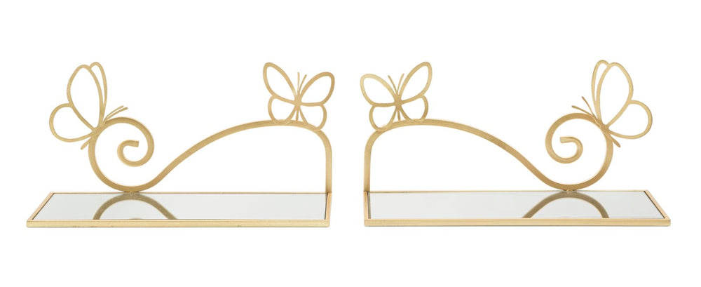 Gold Metall und Glas Schmetterling Wandregal Paar