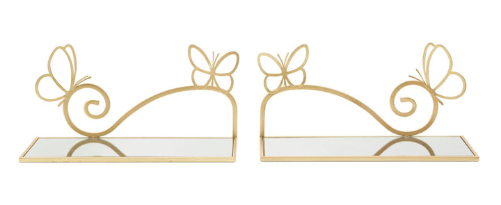 Gold Metall und Glas Schmetterling Wandregal Paar