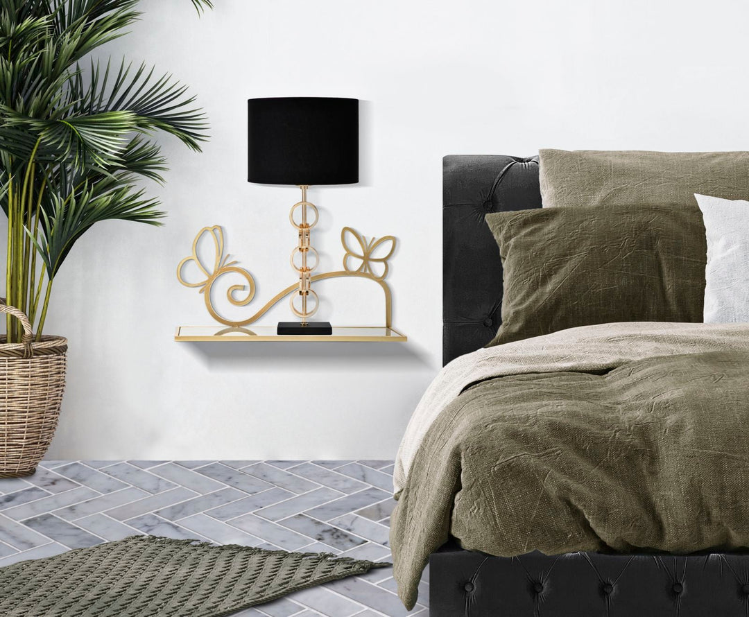 Gold Metall und Glas Schmetterling Wandregal Paar
