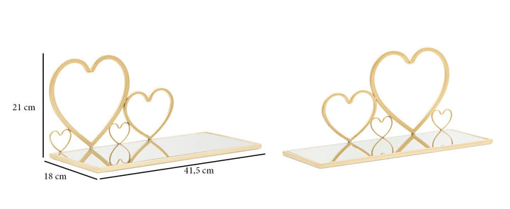Herzförmiges Wandregal aus Goldmetall und Glas