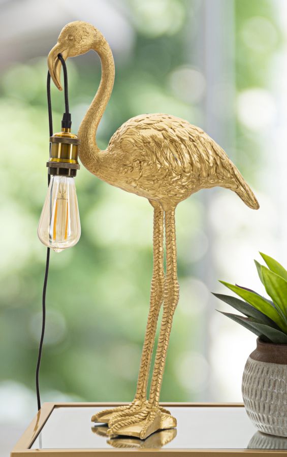 Goldene Flamingo-Tischlampe