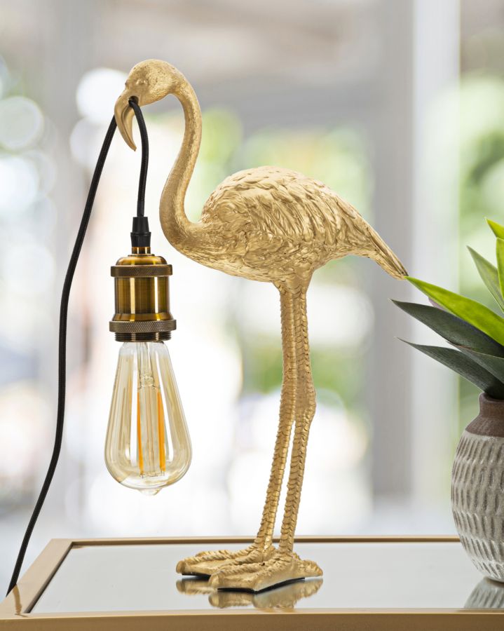 Goldene Flamingo-Tischlampe