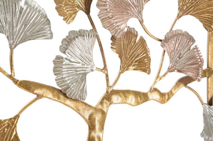 Goldene japanische Kirschblüten Wanddekoration aus Holz in rundem Rahmen