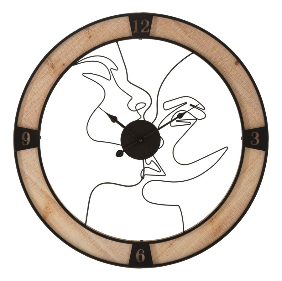 Küssendes Paar Wanduhr aus Metall und Holz