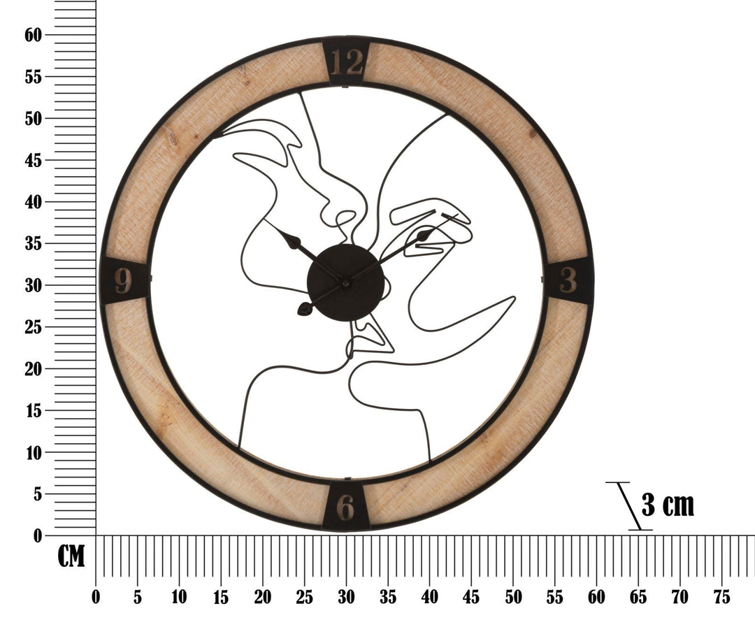 Küssendes Paar Wanduhr aus Metall und Holz