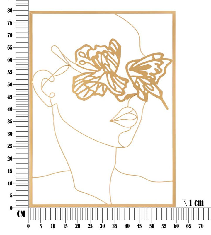 Frau mit Schmetterlingen Goldfarbe Metallische Wanddekoration