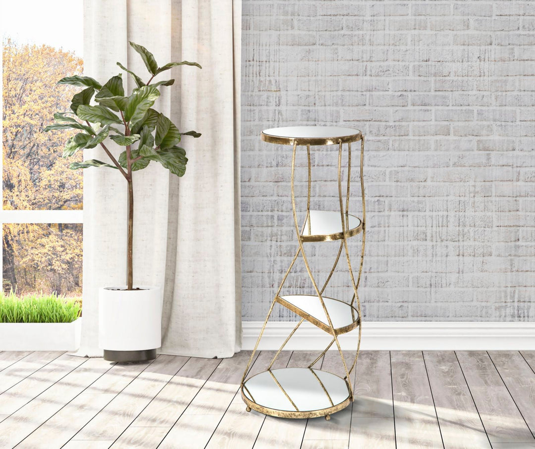 Geometrisches Tischchen aus Metall und Glas Gold mit 2 Ablagen