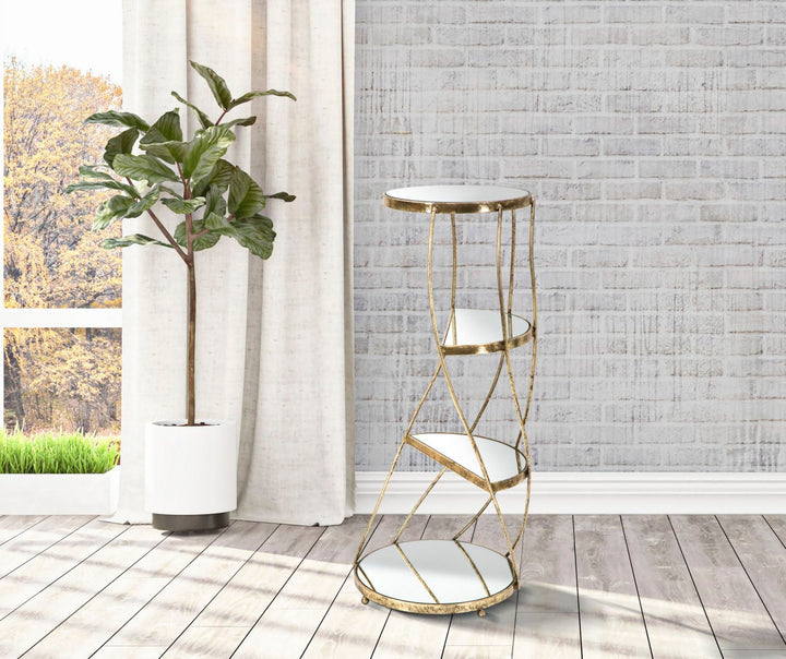 Geometrisches Tischchen aus Metall und Glas Gold mit 2 Ablagen